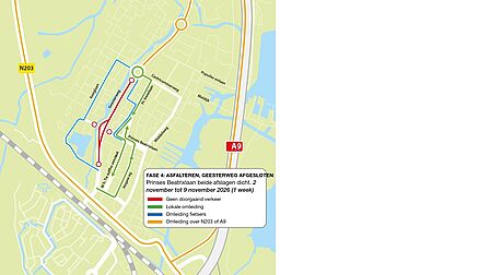 Kaartje met fase 4 van het werk aan rotonde Geesterweg in Uitgeest