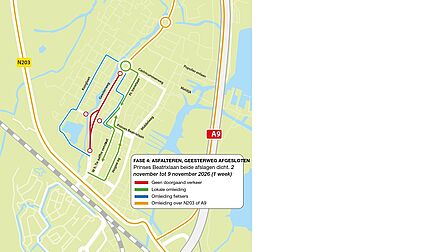 Kaartje met fase 4 van het werk aan rotonde Geesterweg in Uitgeest